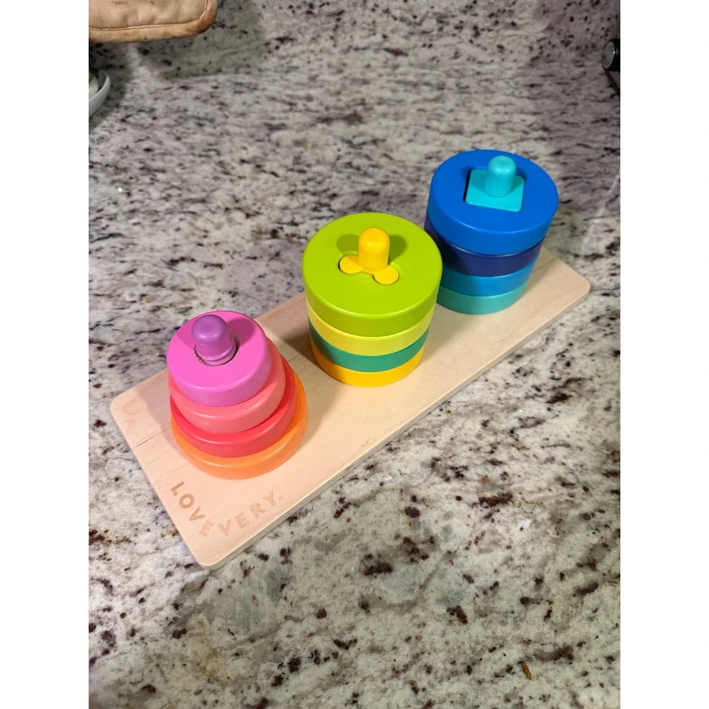 LOVEVERY Sorting Puzzle Twist Pivot Stacking Investigator Toy Montessori Wooden